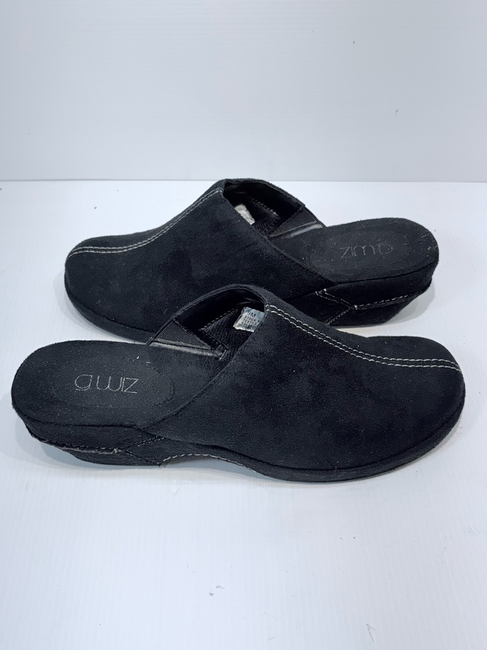 Black Faux Suede Slip-On Clog, Cushioned Footbed - Women's Size 9